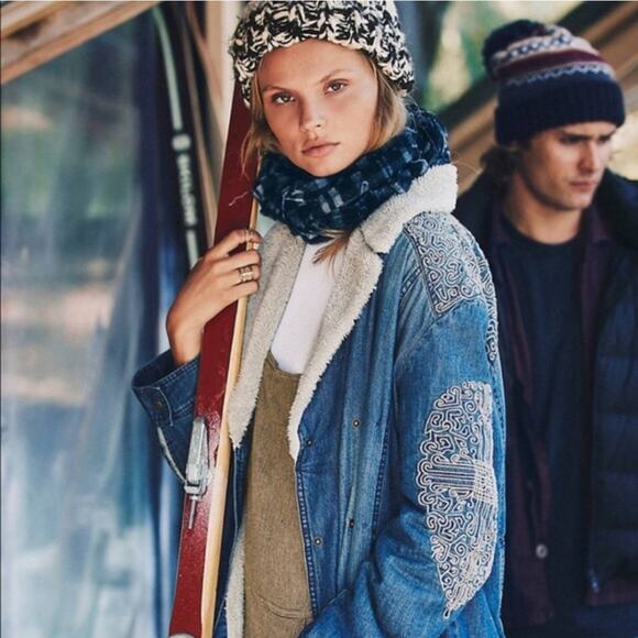 Free People Boho Embroidered Sherpa Coat Jacket - Picture 1 of 9